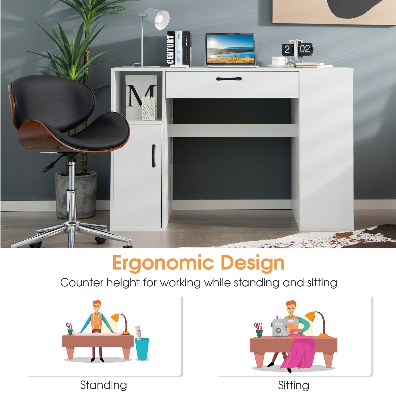 Craft Table with Storage, Artwork Sewing Table 14 Large & Small Storage Compa...