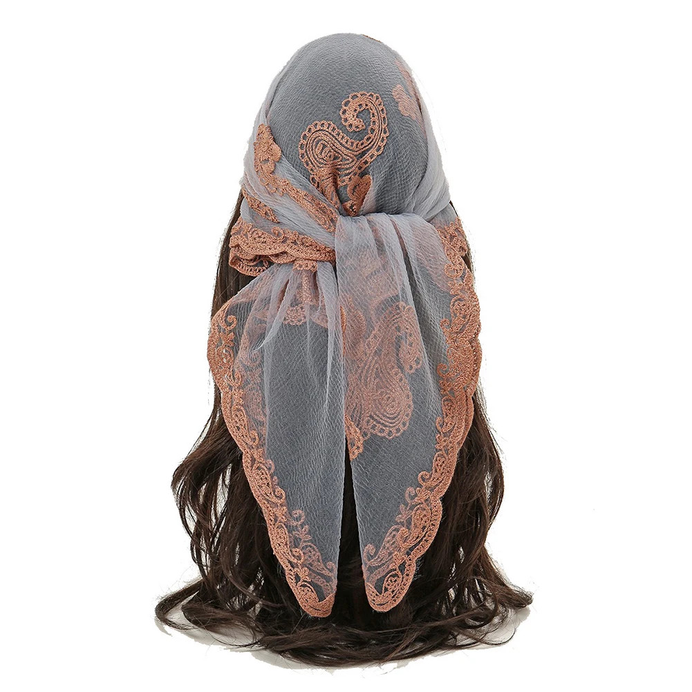 Lace Embroidery Bandana Square Scarf Elegant Breathable Silk Scarves Women Sunsc
