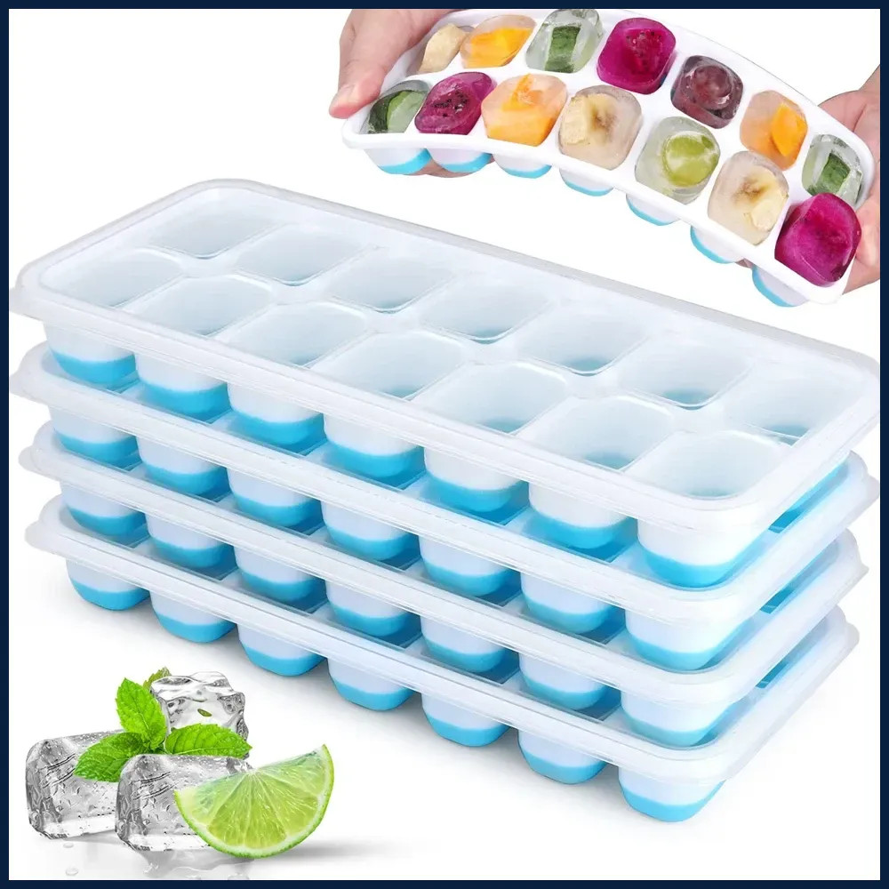 1Pcs/4Pcs/Set CubeTray Stackable 14 Grid Silicone Ice Mold with Removable Lid