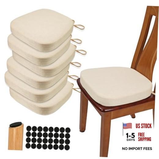 Thickened 2.5" Dining Chair Cushions Set of U-Shape High Density Foam 6 Beige