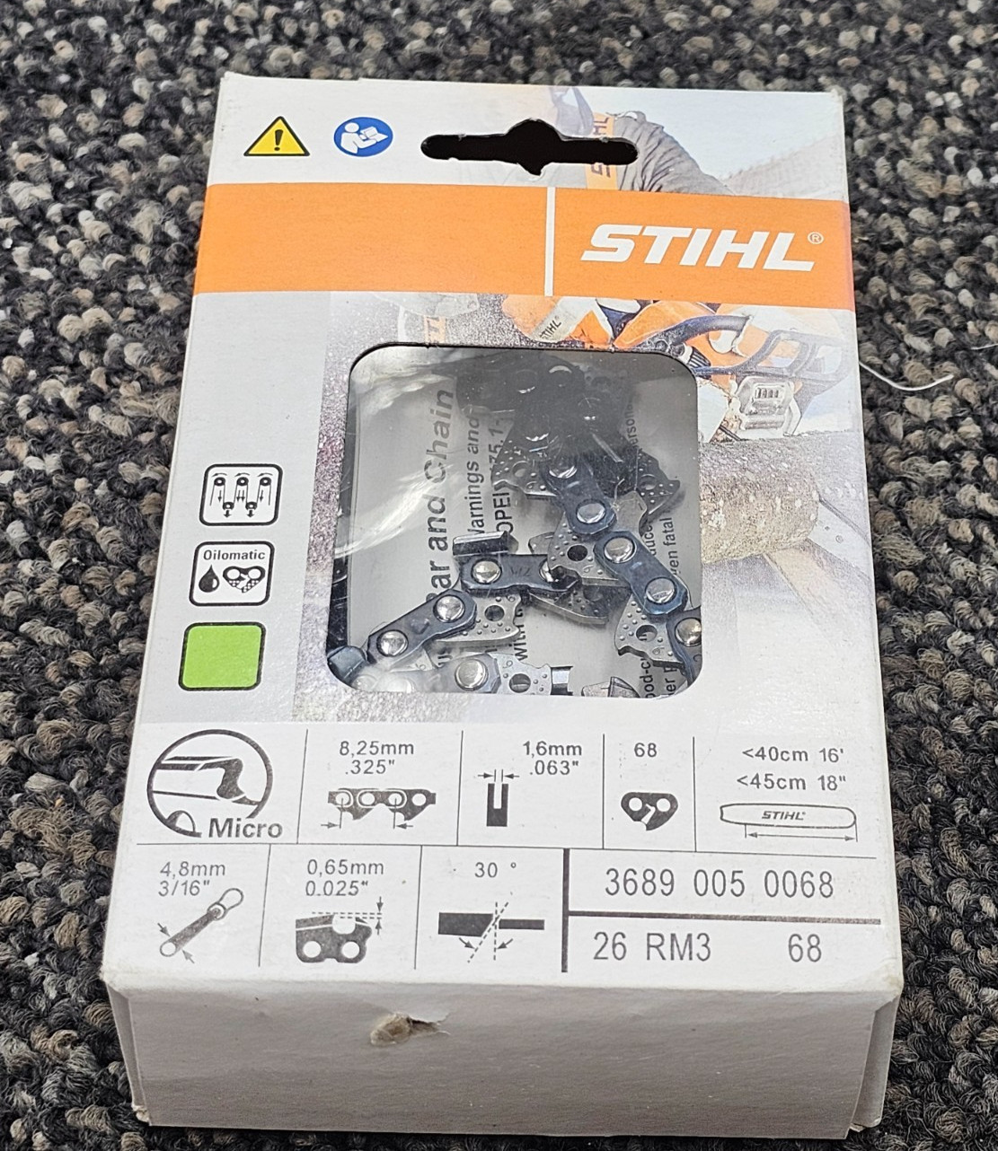 (QTY 2) Stihl 3689 005 0068: 26 RM3 68 Saw Chain .325" Pitch .063" Gauge