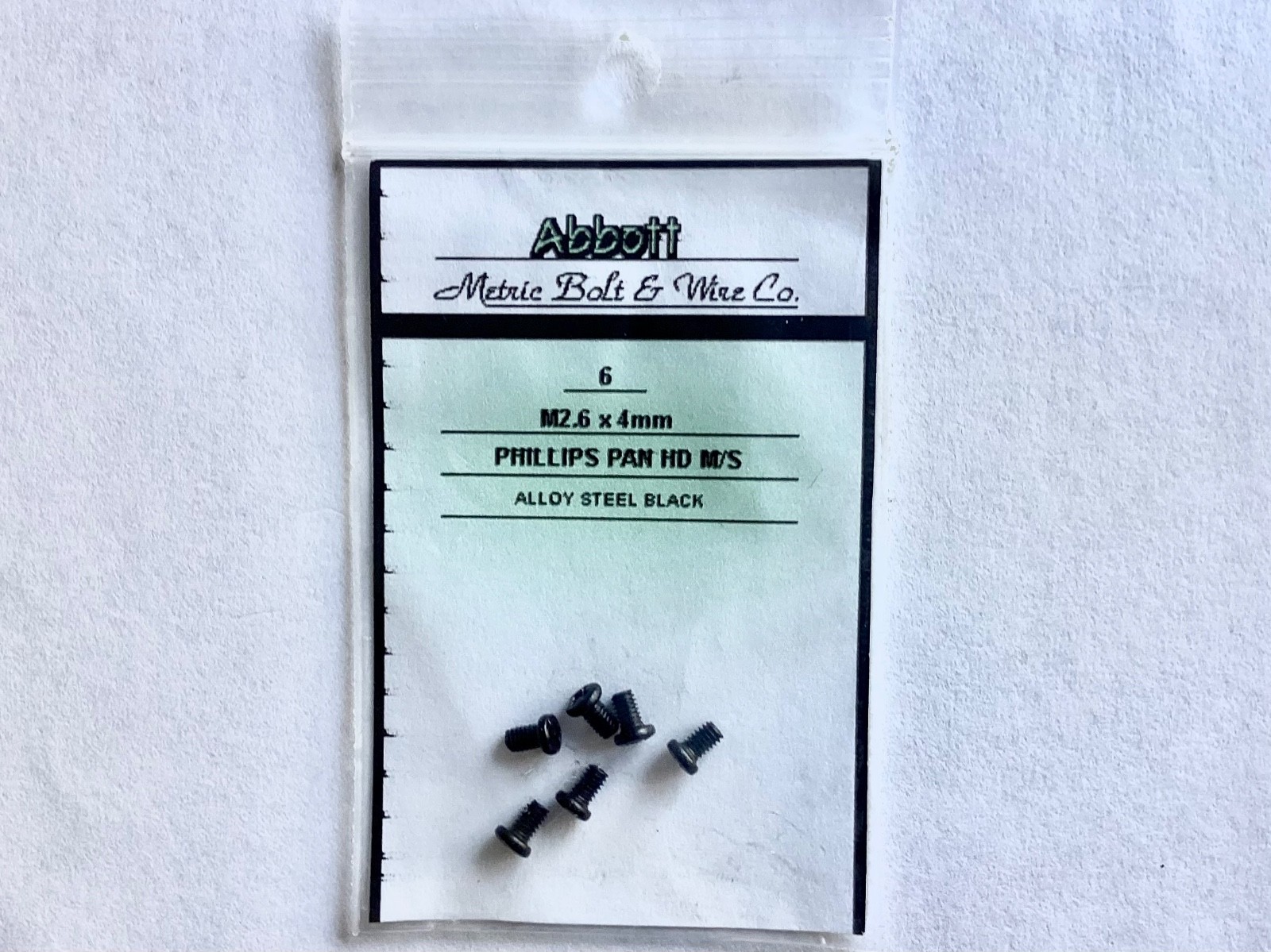 M2.6x4mm Phillips Pan Hd. Machine Screw Alloy Steel Black-Abbott Pkg/6  💻New