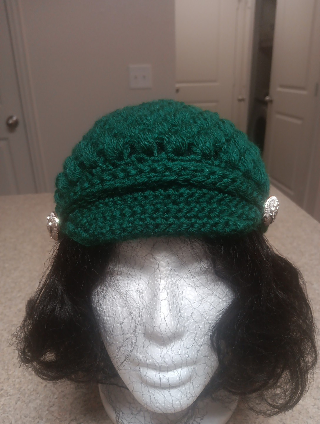 Hat Handmade Crochet Brimmed Cabby Newsboy Emerald Greens   New