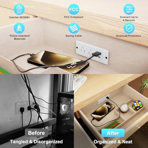 Drawer Outlet Kit, 2 USB(A & C) and 2 AC Socket (Horizontal Outlet) White