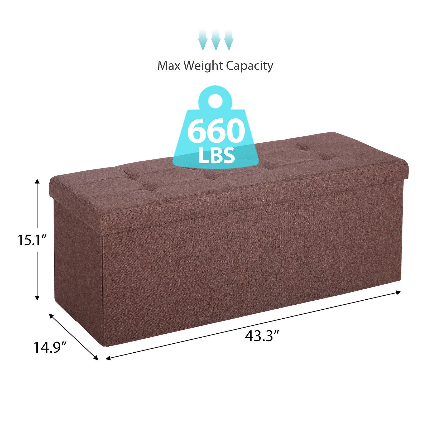 43" Folding Storage Ottoman Bench Storage Chest Soft Footrest Stool Spacious