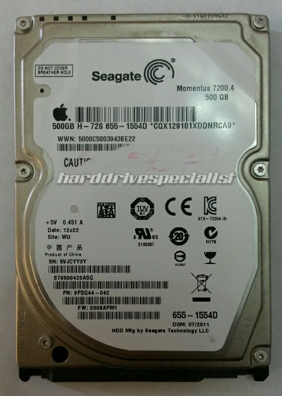 Seagate ST9500420ASG 500GB SATA Laptop Drive P/N:9PSG44-042 F/W:0008APM1 Site:WU
