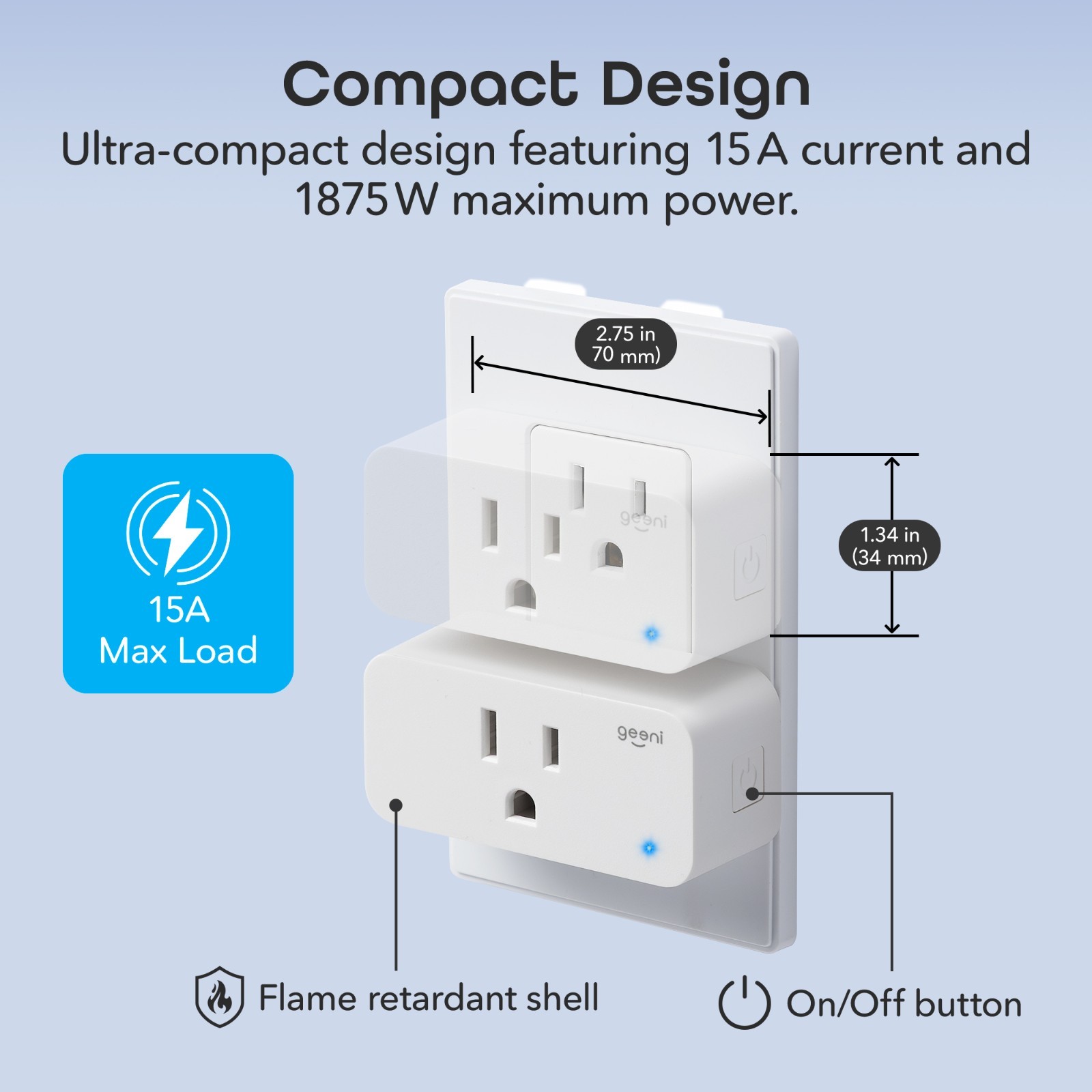 Geeni Smart Plug Mini WiFi Outlet 2-Pack – Alexa & Google Home Compatible