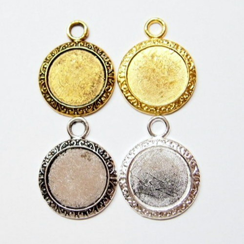 4 of 20mm Round 4 Different Colors Victorian Scroll Edge Pendant Setting 34x27mm