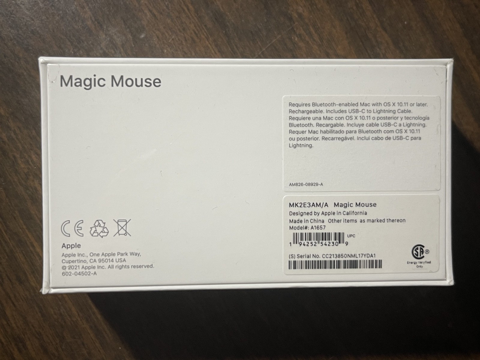 Apple Magic Mouse White Bluetooth Wireless Lightning MK2E3AM/A A1657 New Sealed