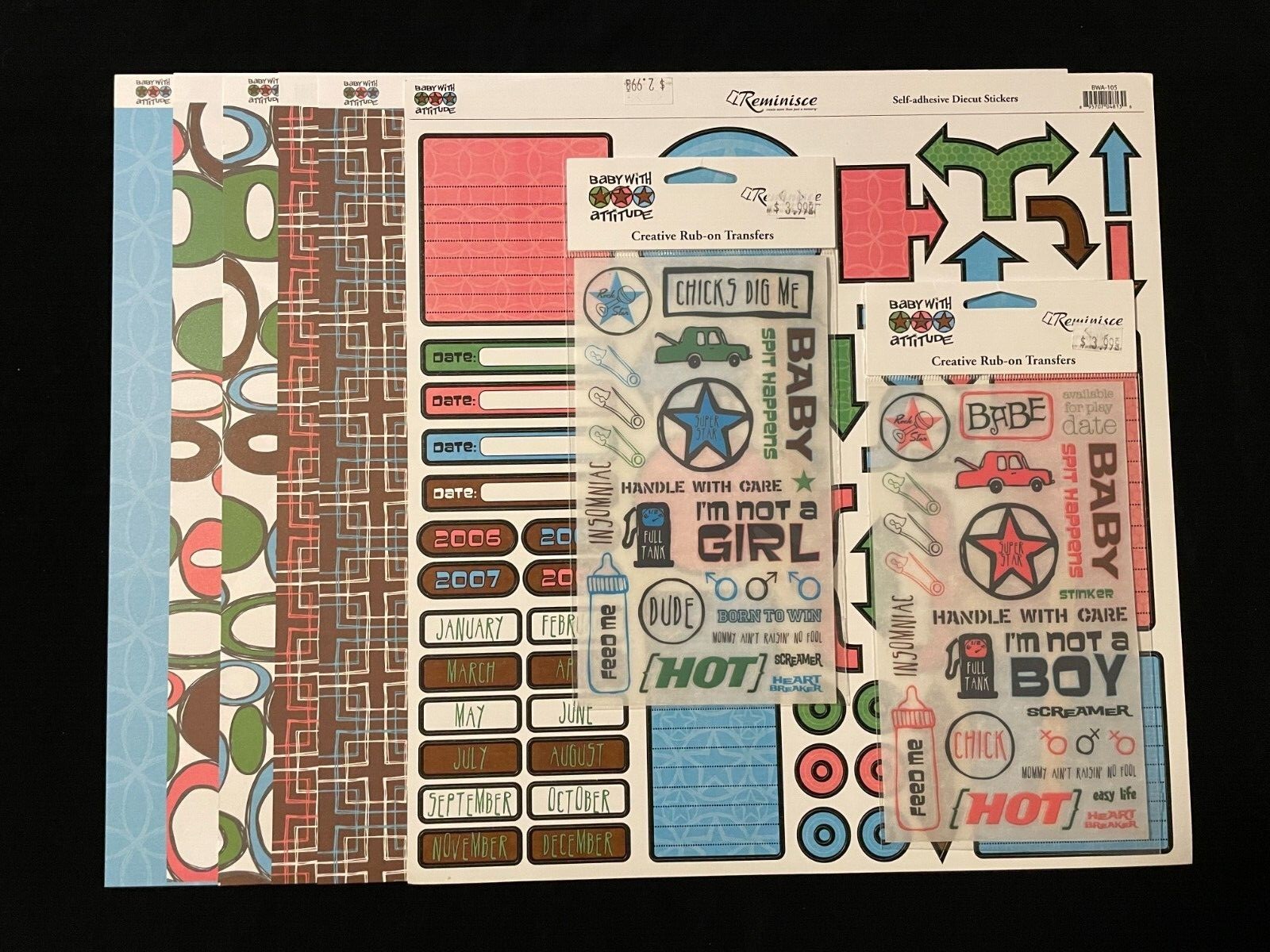 REMINISCE "BABY WITH AN ATTITUDE" 12X12 DS PAPERS WITH EMBELLISHMENTS