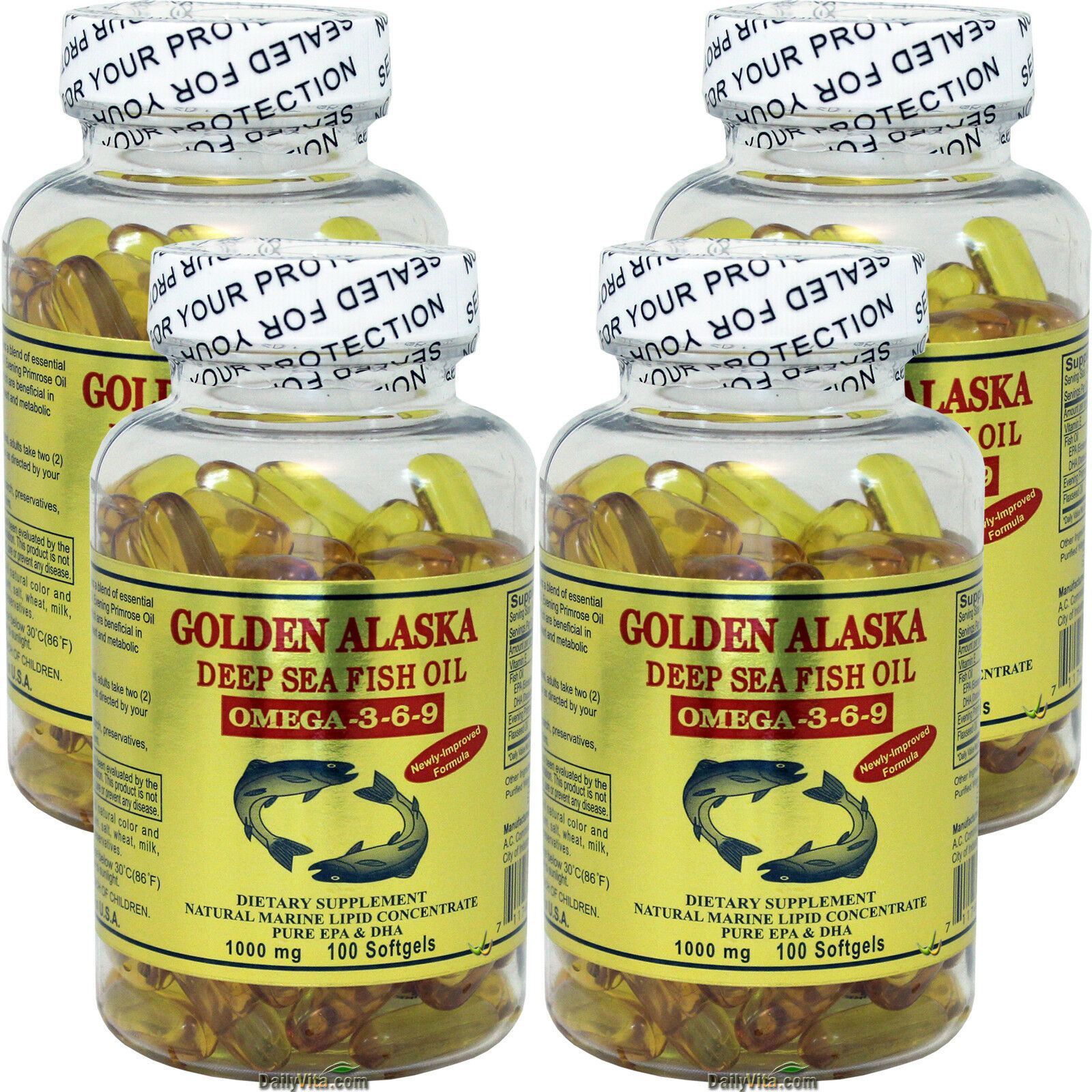 4 x Gold Vitamin Golden Alaska Deep Sea Fish Oil Omega 3-6-9 1000 mg 100 SG