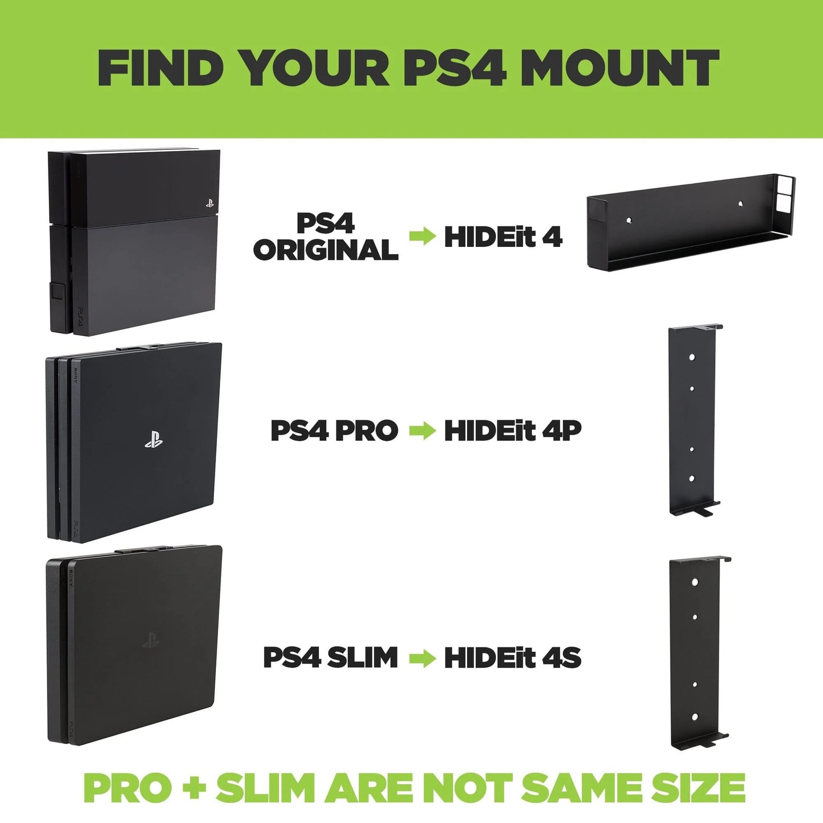 HIDEit 4 Mount Black Original PS4 Wall Mount Made in the USA