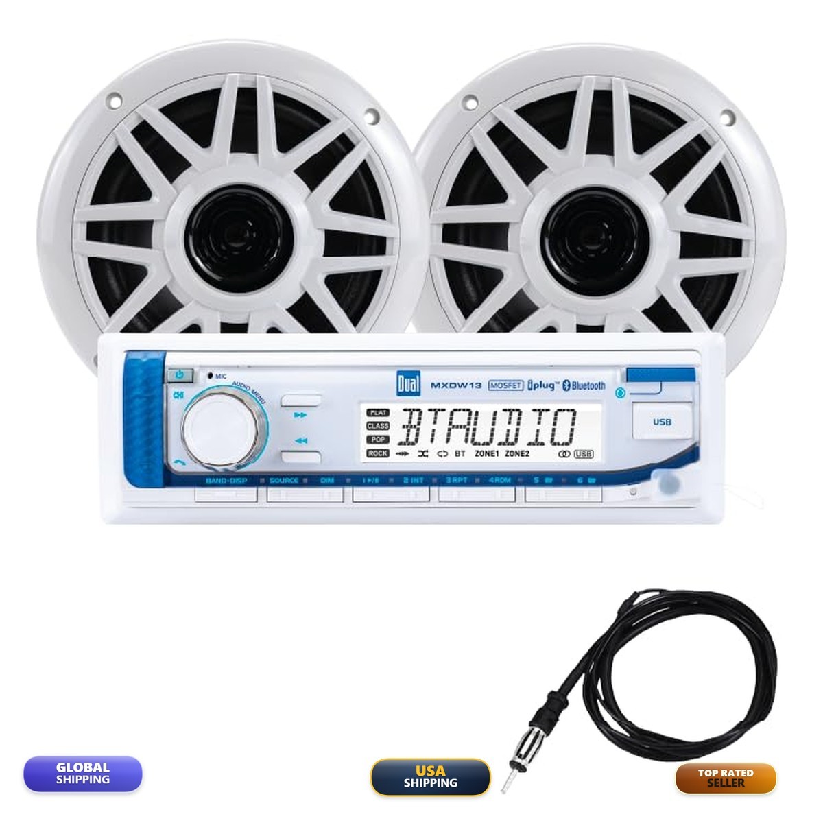 Dual Electronics MXP152W Marine Stereo Bluetooth 6.5" Speakers&Antenna