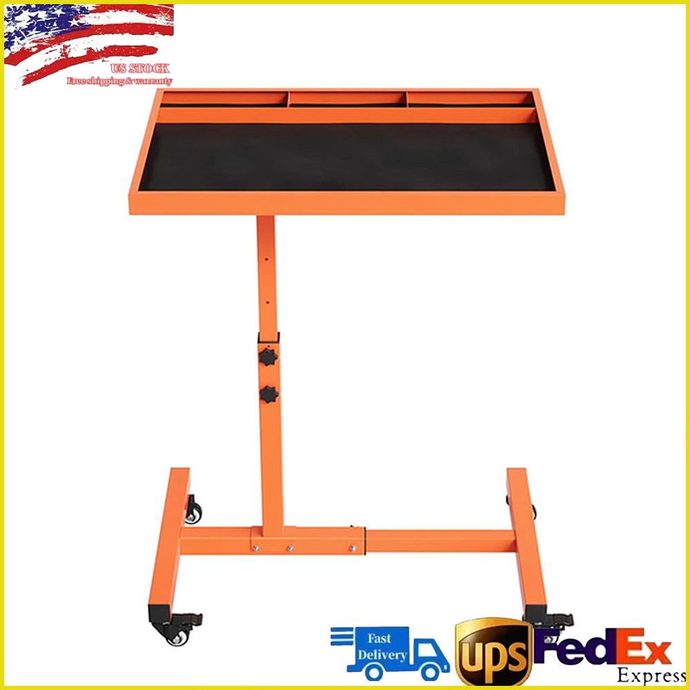Rolling Tool Tray 28x19in Work Table 220lbs Capacity with Wheels for Garage Shop