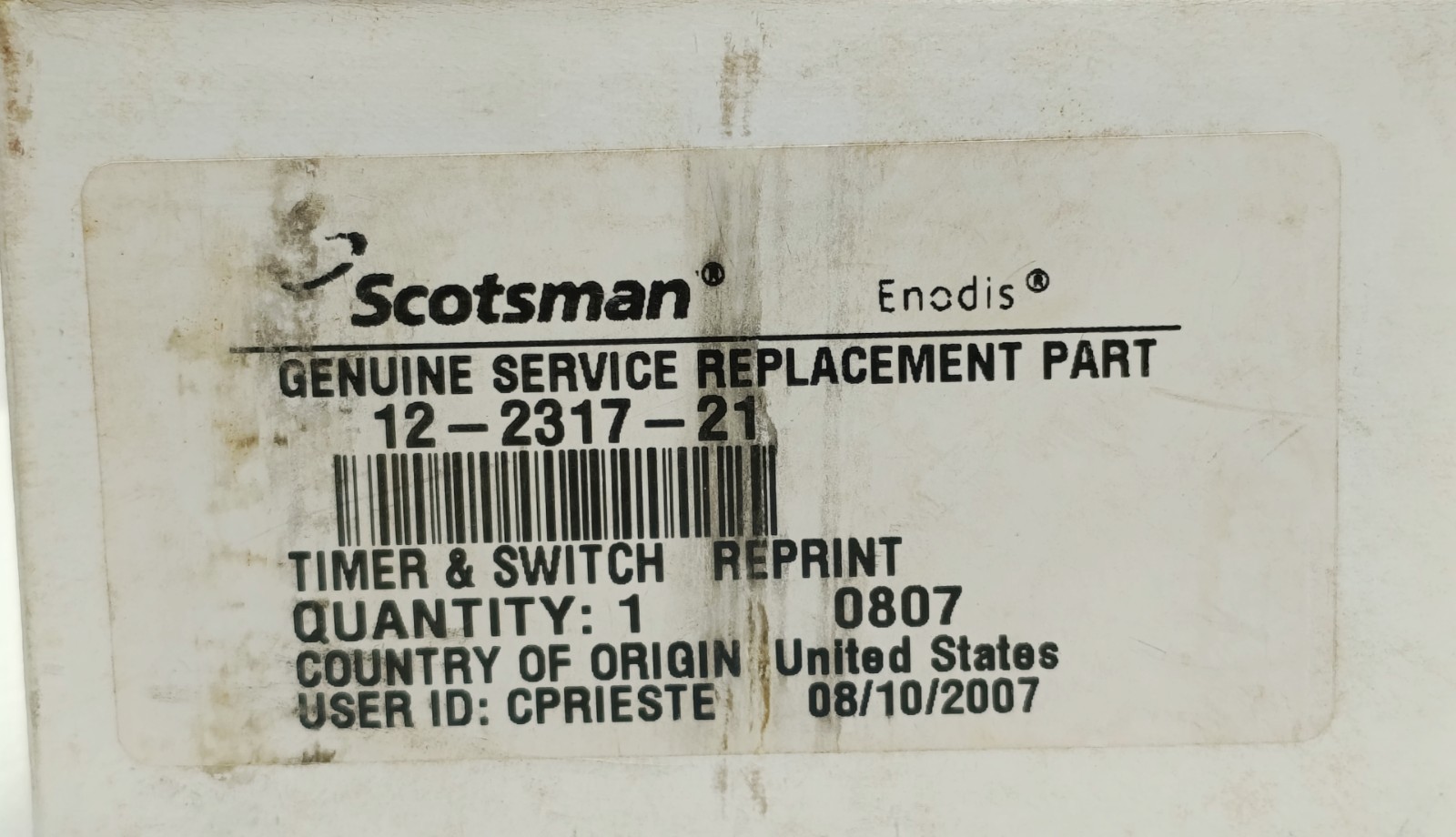 SCOTSMAN 12-2317-21 TIMER SWITCH ASSEMBLY 115V 60HZ ICE MACHINE NEW SURPLUS