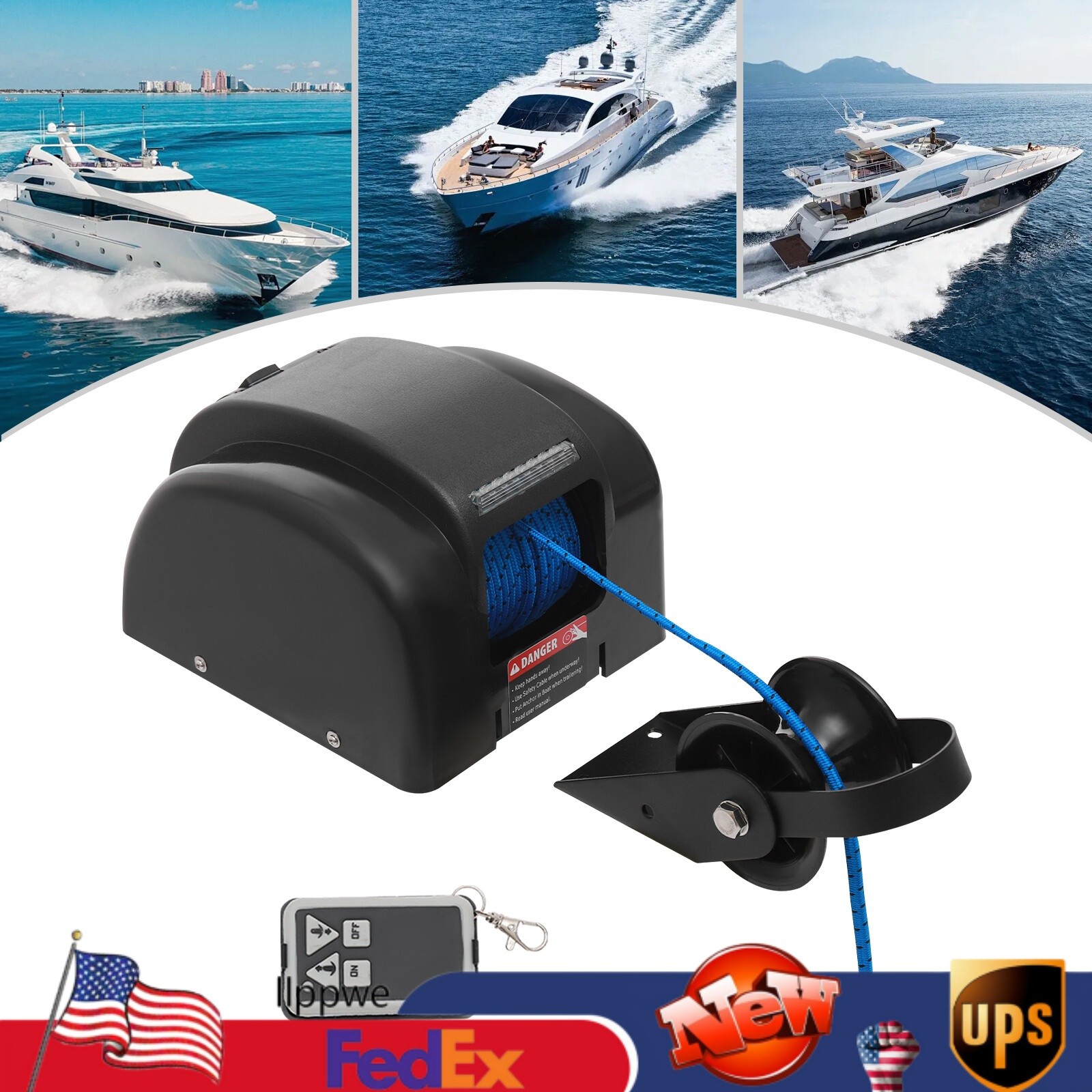 45 LBS Boat Anchor Winch Electric Marine Winch With Wireless Remote Free Fall US