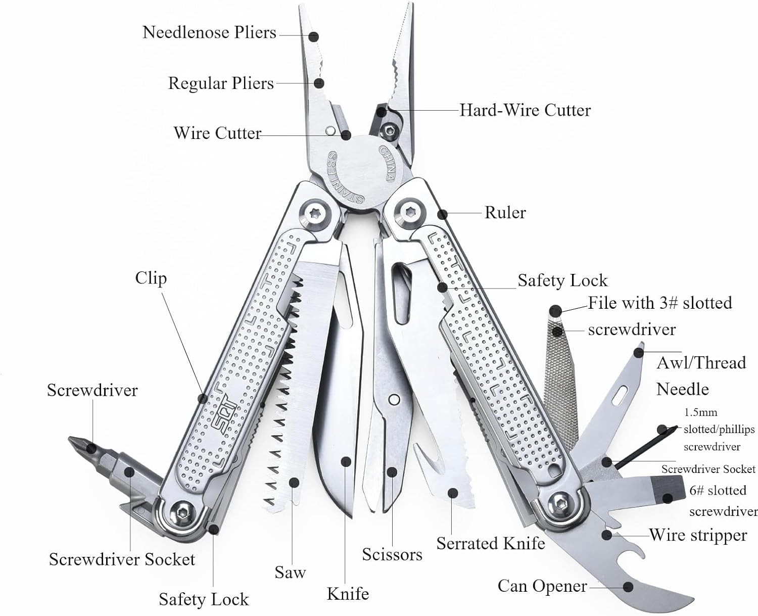 SQT2048 20-in-1 Multitool, Foldable & Self-Locking,