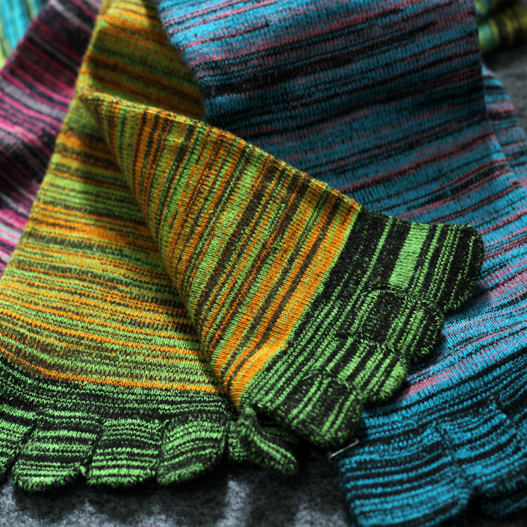 3 Pairs Men's Toe Socks Cotton Blend Stripe Five Fingers Socks Soft Ethnic Style