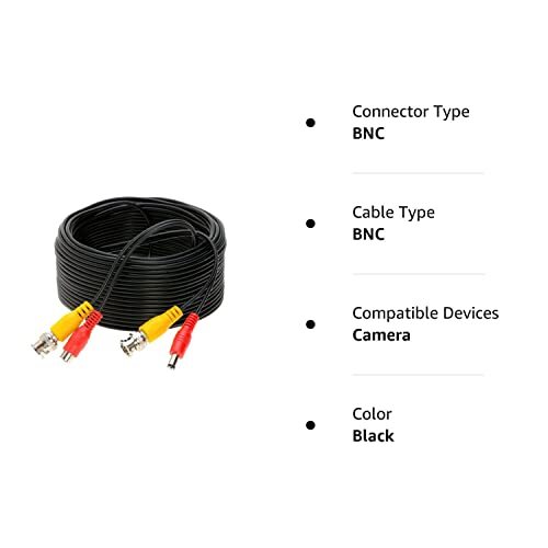 75FT Black Premade BNC Video Power Cable Extension Wire for CCTV Security Cam...