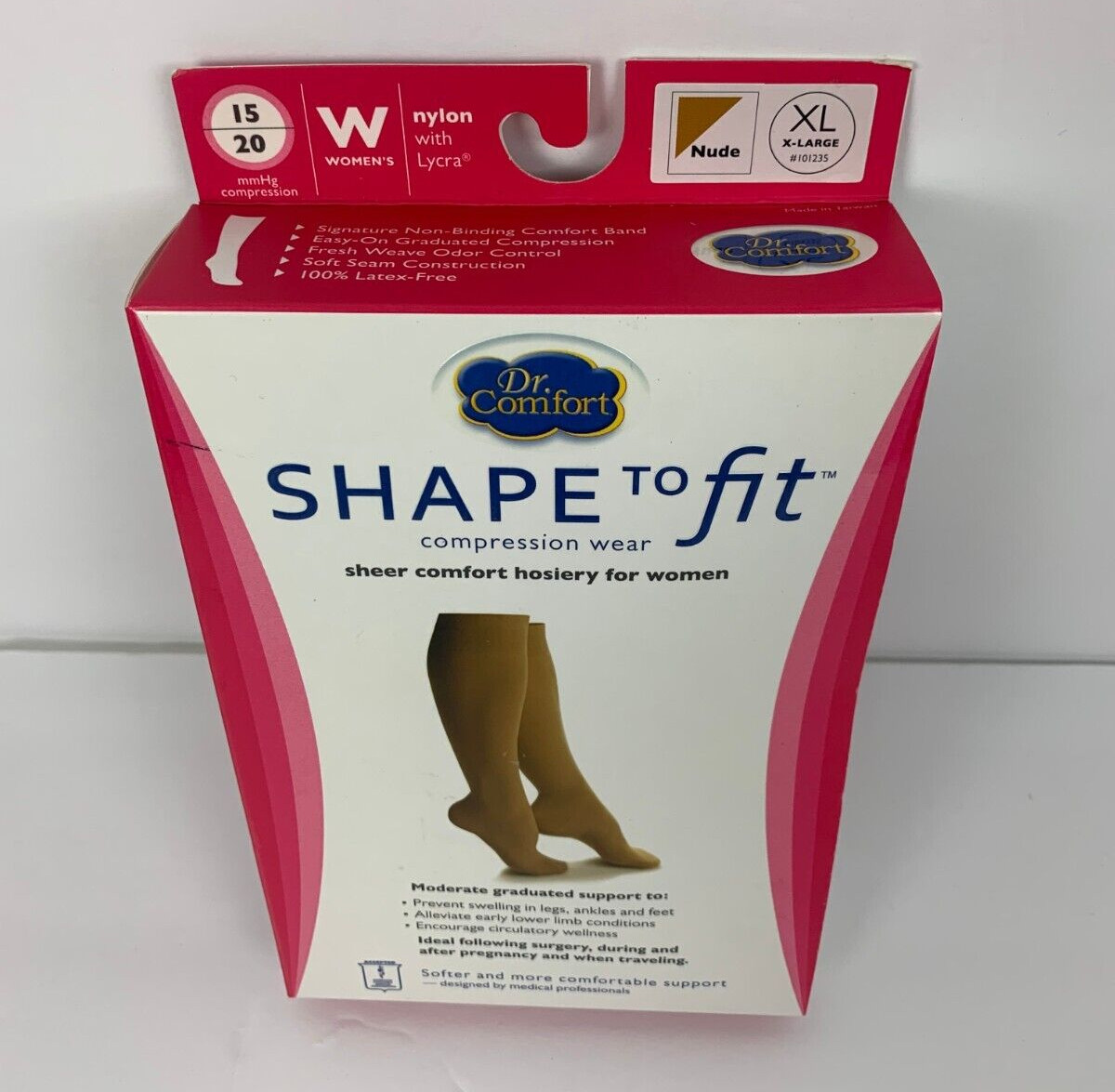Dr Comfort Shape to Fit Compression Wear Hosiery Women 15/20 Nylon Nude XL NIB