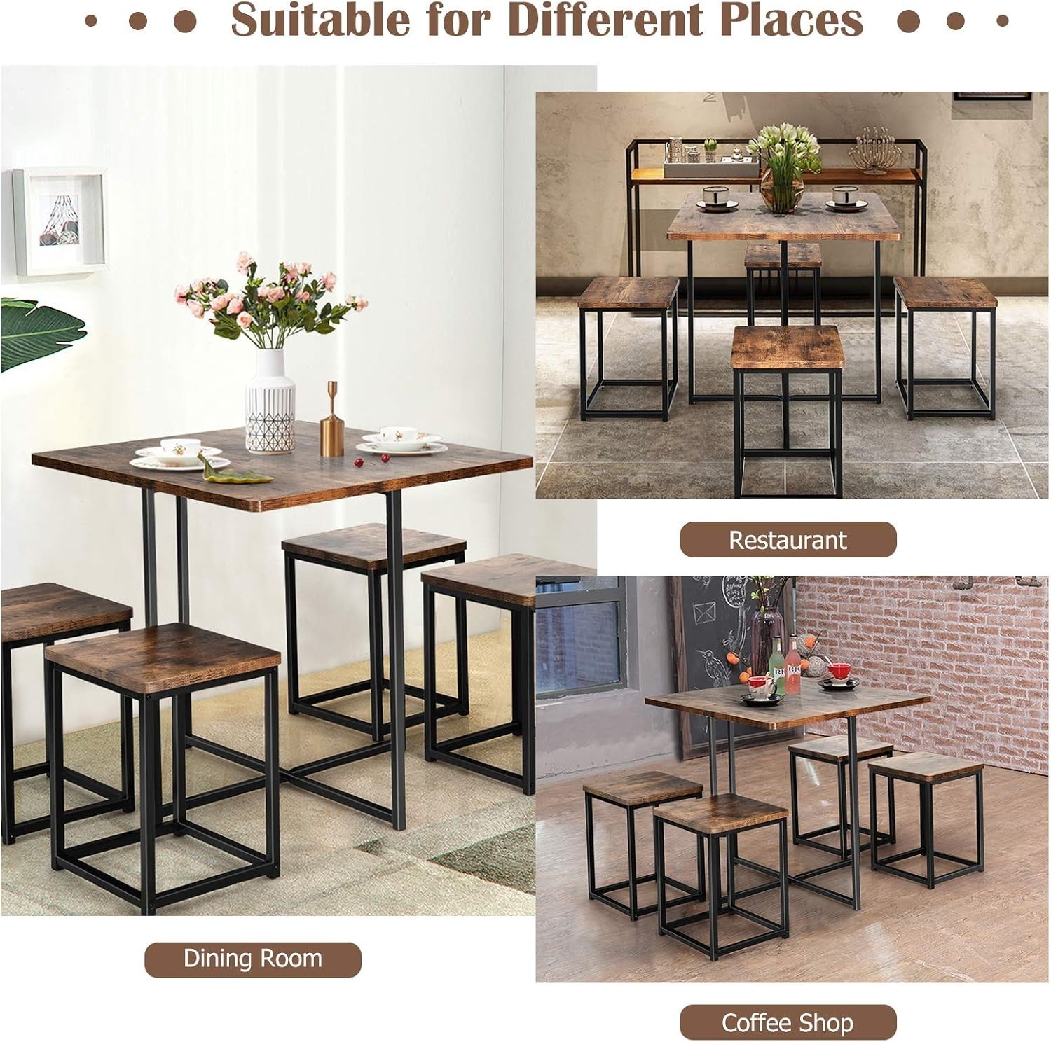 5 Piece Dining Table Set Dining Set 4 W/ Square Stools Small Kitchen Table Set