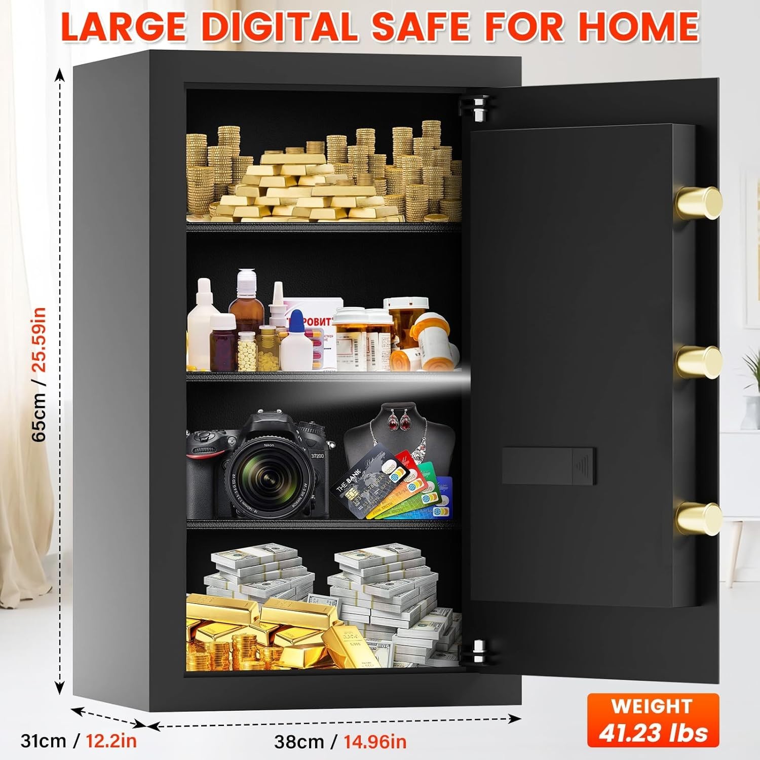 4.5 Cubic Large Fireproof Safe Box with Fireproof Document Bag, Personal Securit