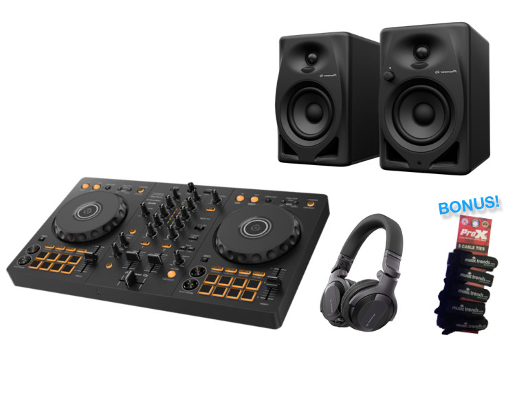 Pioneer DJ DDJ-FLX4 DJ Controller with DM-40D Speakers + HDJ-CUE1 Headphones