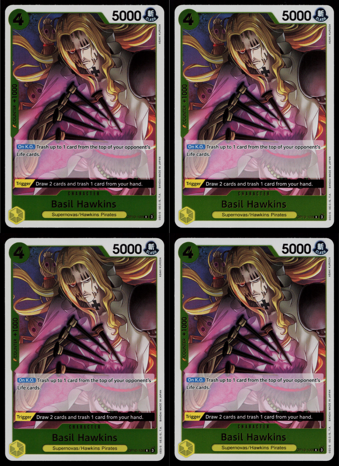 ONE PIECE TCG: Basil Hawkins OP10-109 Rare x4 Playset Royal Blood English NM