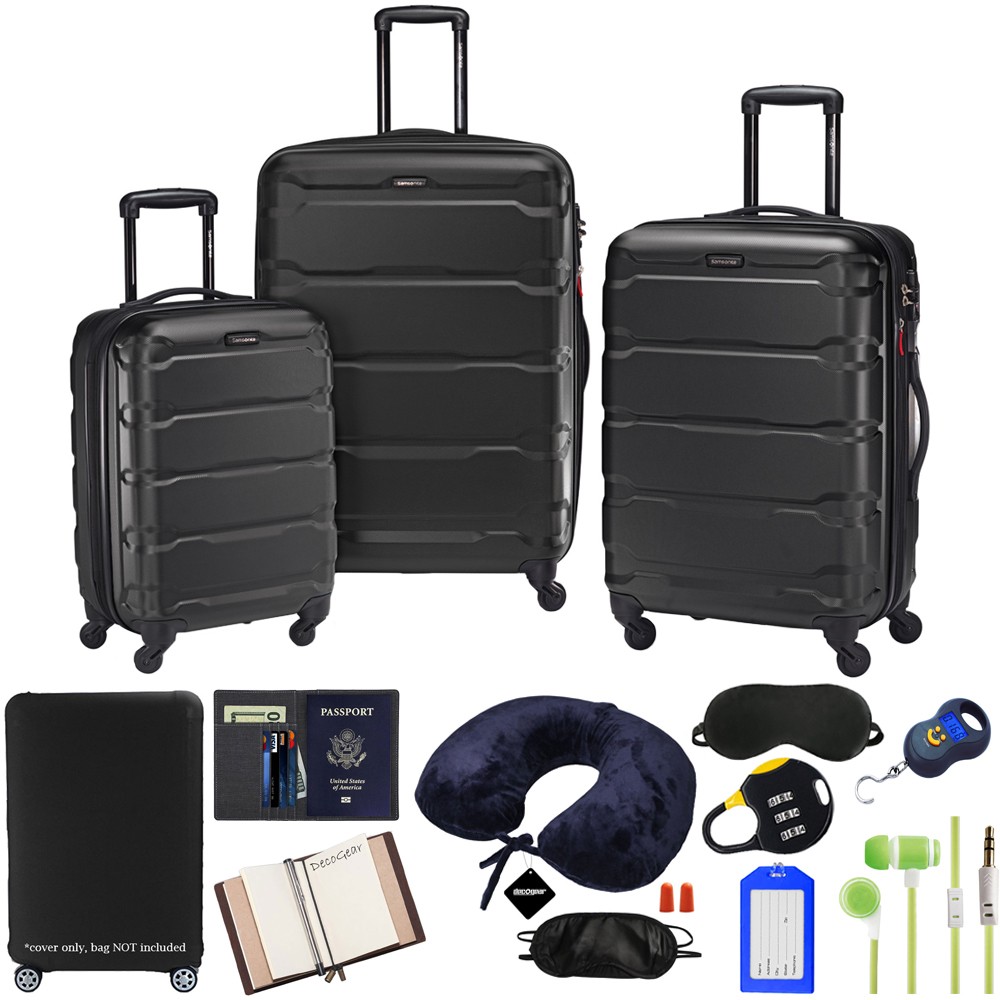 Samsonite Omni Hardside Nested 3pc. Luggage Set, Black w/ 10pc Accessory Kit