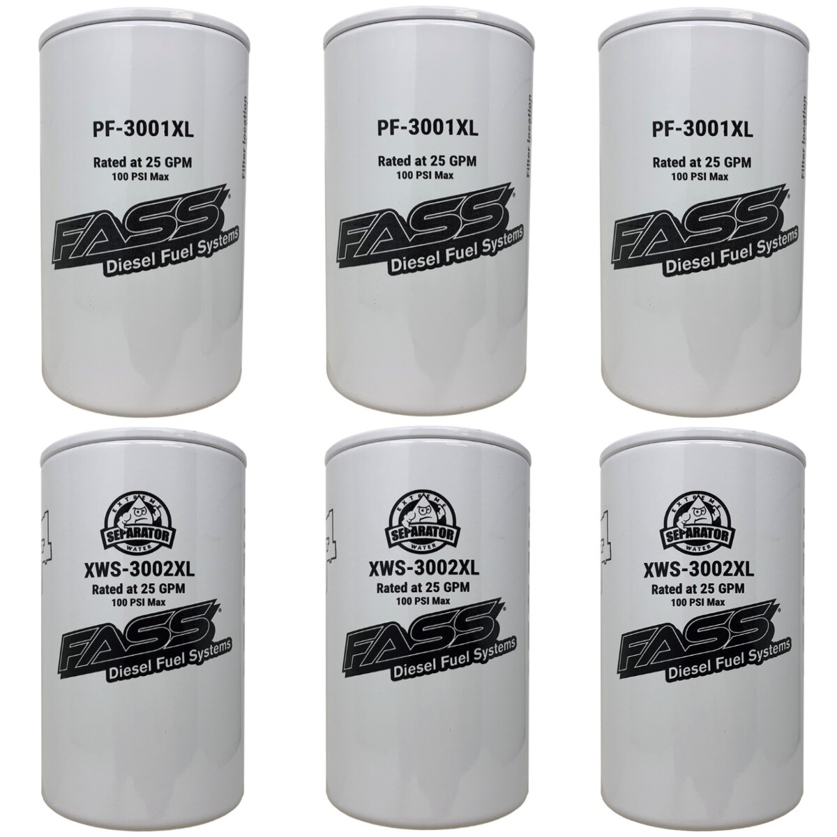 Fass 3 Pack of Extended Length PF-3001XL Fuel Filter XWS-3002XL Water Separator