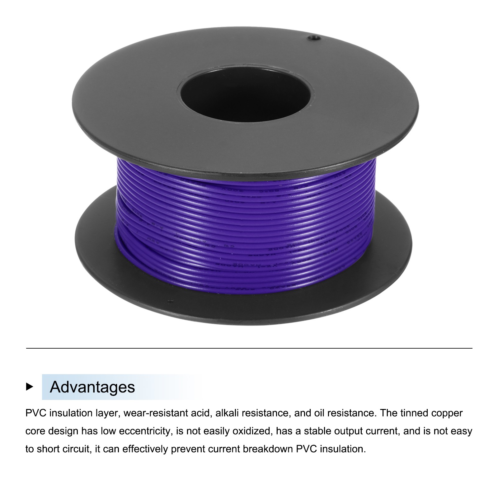 28AWG Stranded Wire PVC Hookup 30M/98ft Purple, Electrical Wire UL1007 Spool