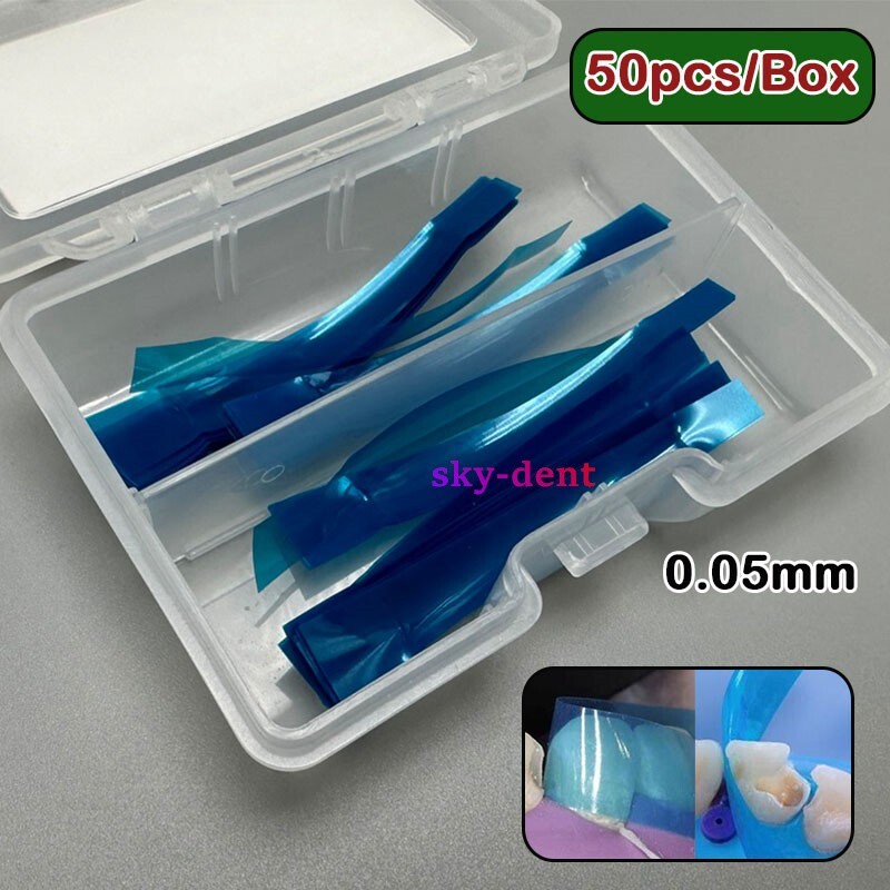 Dental Contoured Anterior Matrix Bands Blue Transparent Polyester Strips 0.05 mm