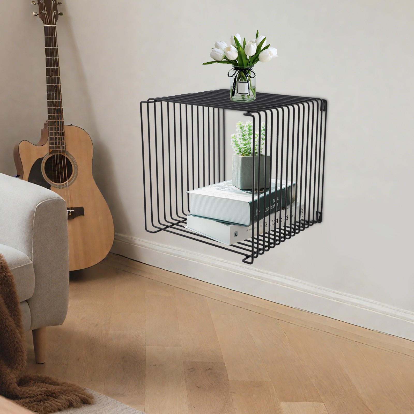 Modern Square Side Table Iron Multi-Purpose Side Table Black Cage End Table NEW