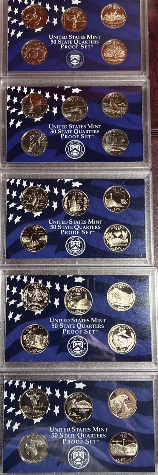25 Diff Proof State Qtr Set: 1999, 2001, 03, 06, 07 In Plastic Lens CLM8