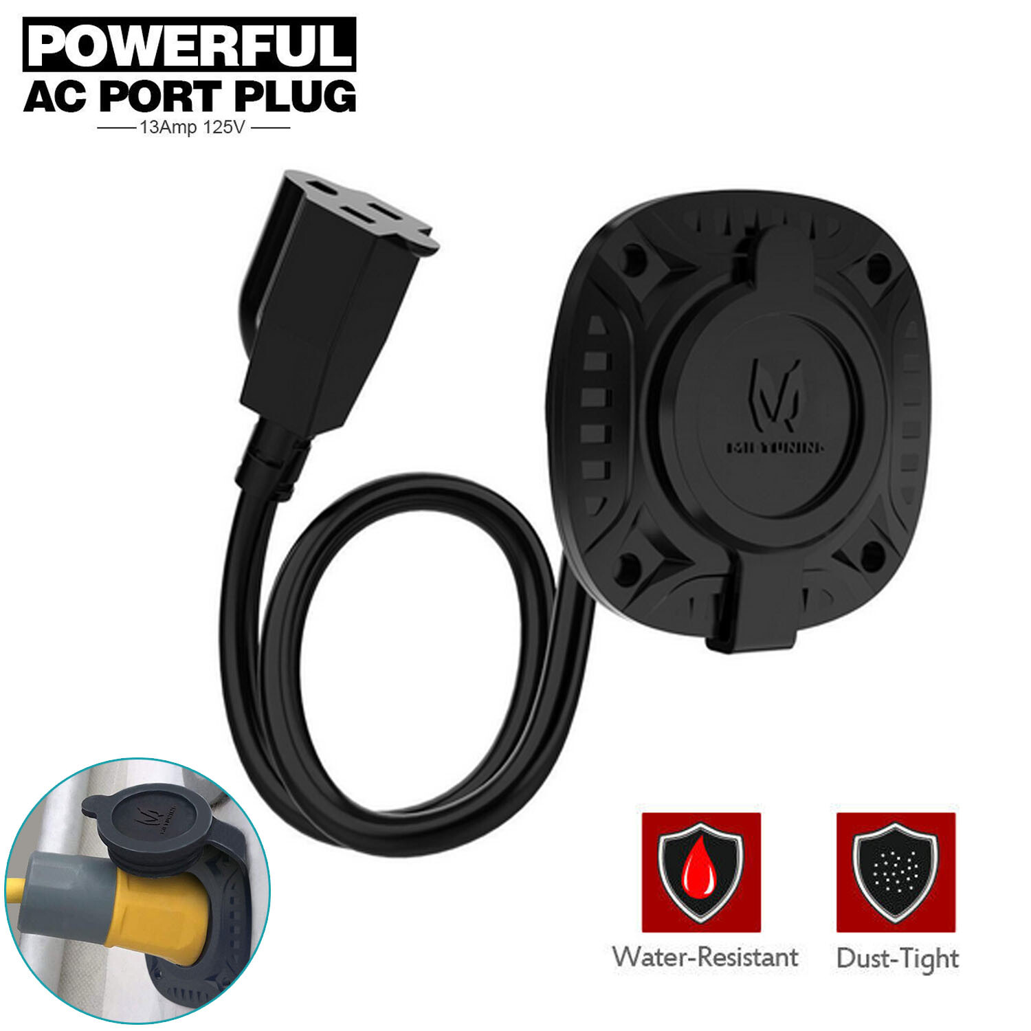 13AMP RV Power Flanged Inlet 125V AC Port Shore Power Receptacle Cord Plug USA