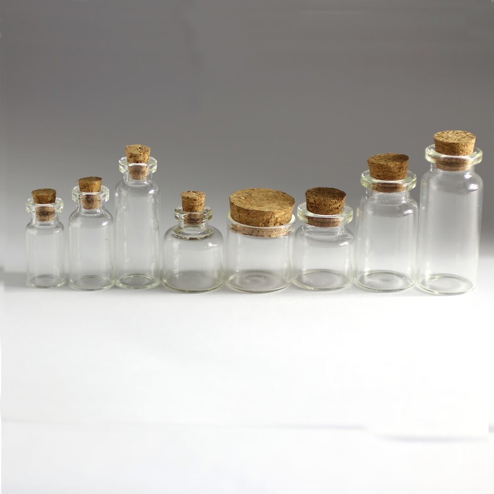 0.5-10ml 2-10 Pcs Wholesale Lot Empty Clear Cork Glass Bottles Vials With Cork A
