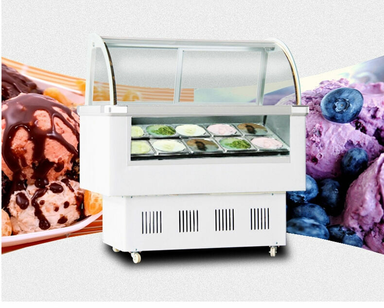 220V 10 Pan Ice Cream Cabinet Refrigerator Display Case Showcase Gelato Freezer