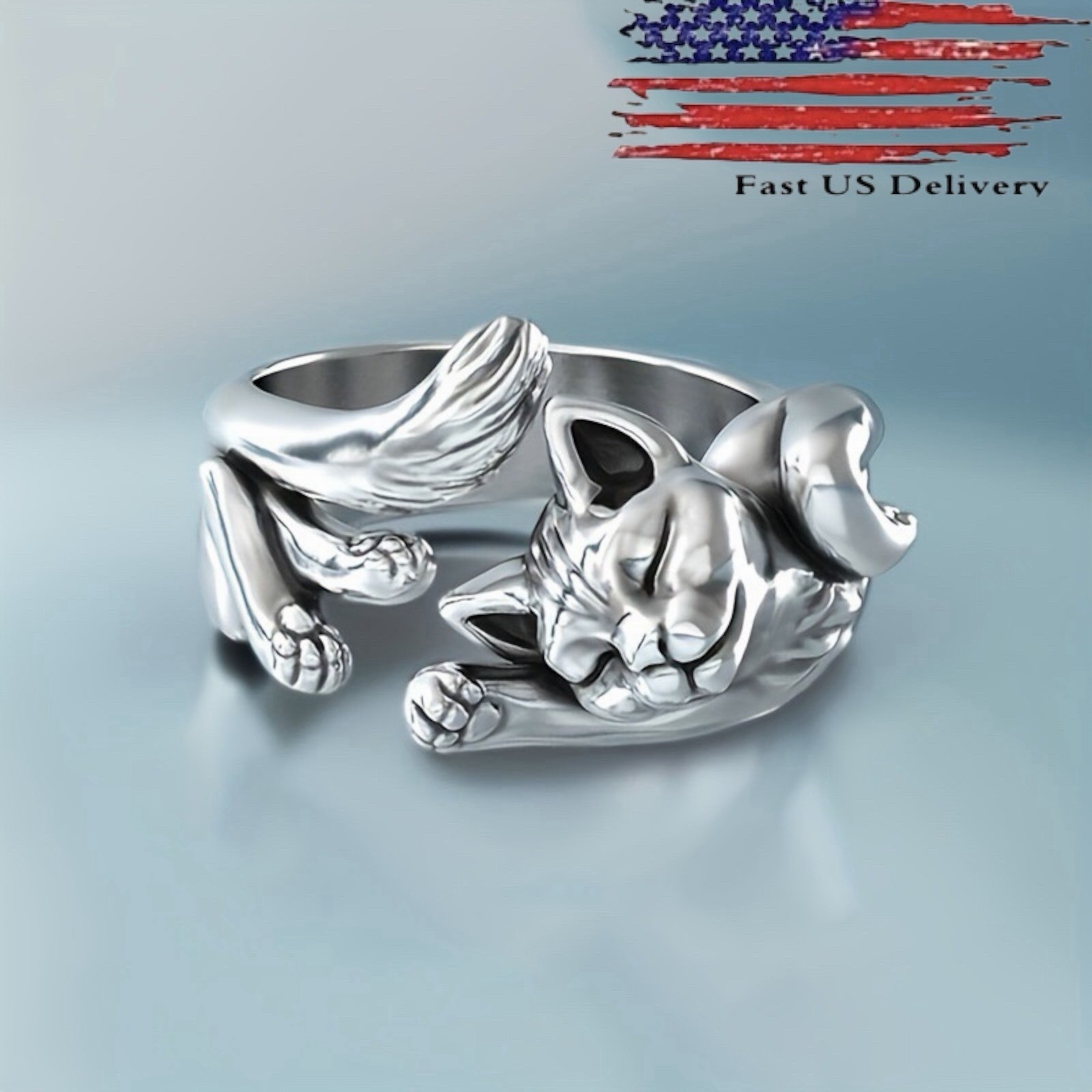 Cat Shaped 925 Silver Plated  Ring for Women Party Jewelry US Size 5-11.   A88