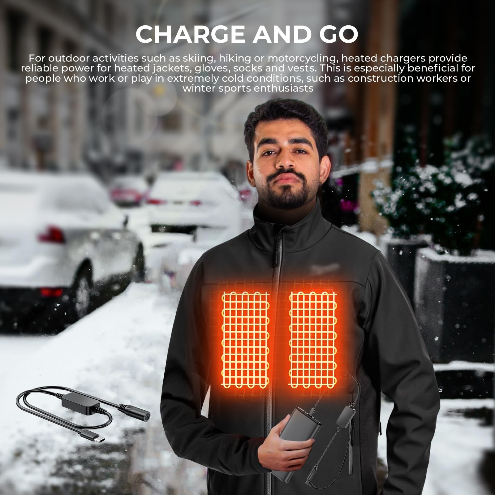 Heated Jacket Battery Type C Step-Up Adapter Charger Cable Compatible with Me...