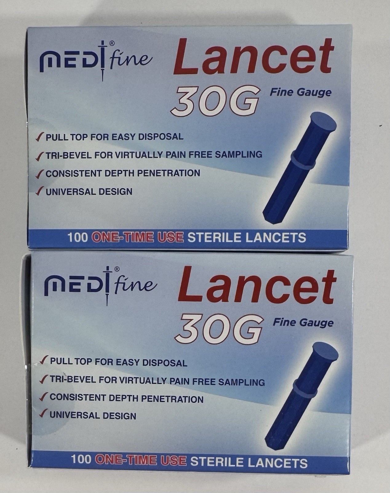 MEDIfine 30G Lancets Sterile Single Use Blue Universal Compatible Lot Of 2