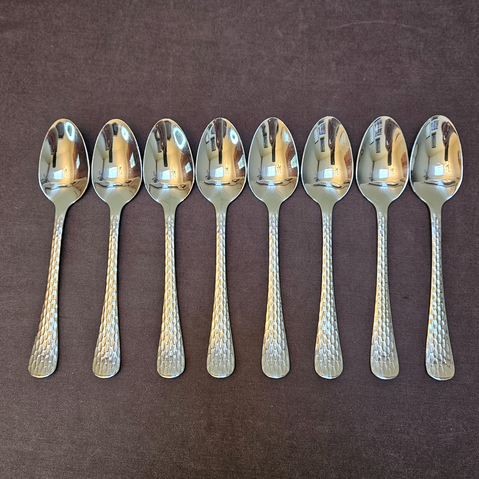 Farberware BARCELONA Stainless Flatware 6-3/8” Teaspoons Lot of 8 Geometric