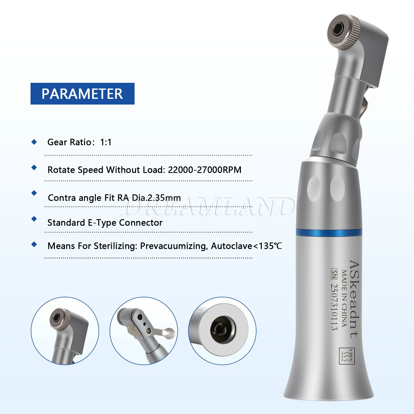 NSK Style Dental Push button / Latch Head Contra Angle Handpiece Slow Low Speed