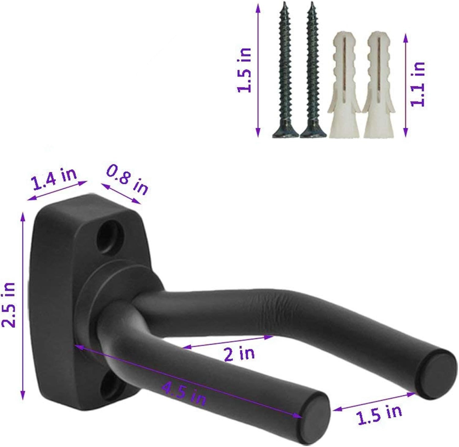 Guitar Wall Mount Hanger - 2 Pack - Easy Install, Fits All String Instruments