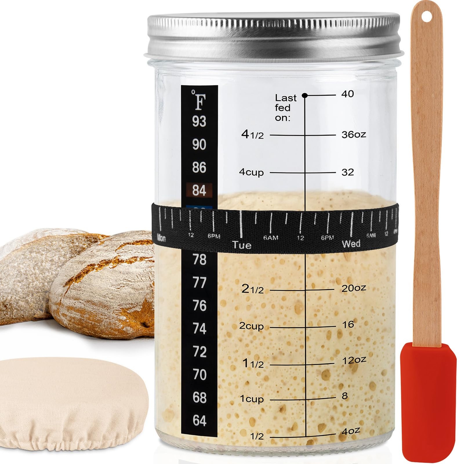 Tyniaide 40oz/1200ml Sourdough Starter Kit 40 oz/1200 ml, 1200ML/40 Oz Jar
