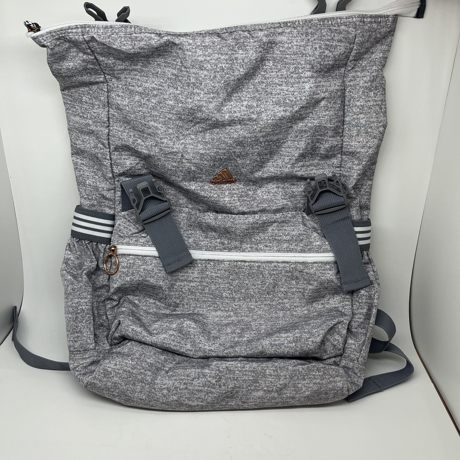 Adidas Womens Yola Training Backpack Gray Zip Up Bag Hiking Large Pocket