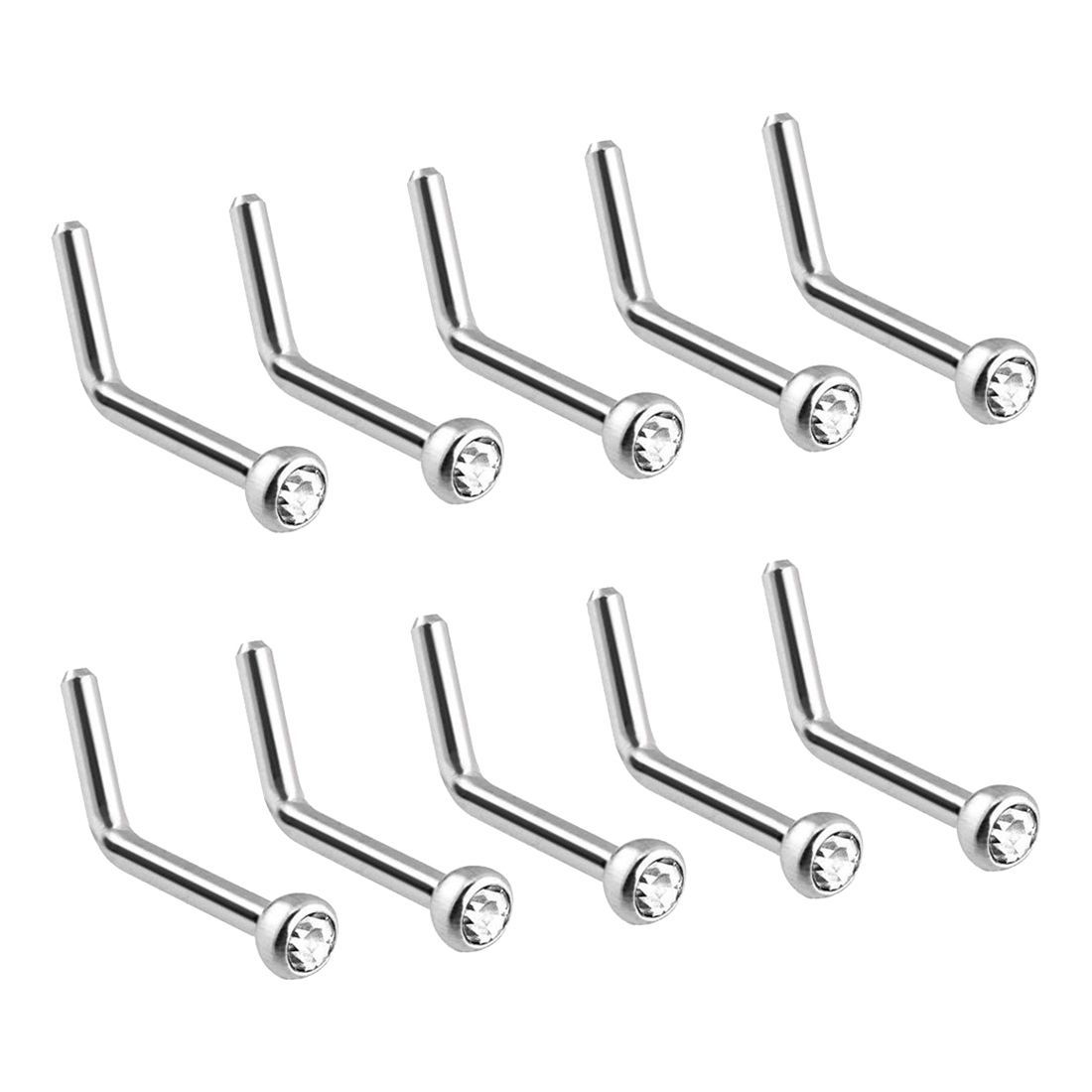 PAIR 20G Clear CZ Gem L Bend Press Fit Stud Nose Screw Ring Nose Fishtail Stud