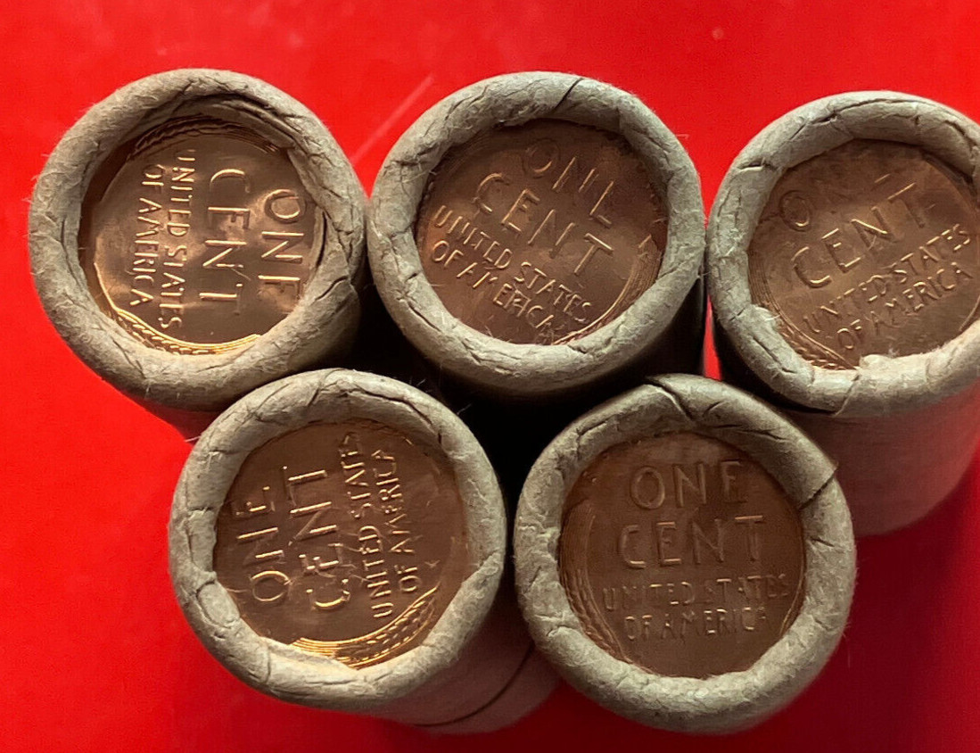 "5" TAILS/TAILS OBW BU LINCOLN WHEAT PENNY ROLLS YEARS UNKNOWN UNCIRCULATED++++