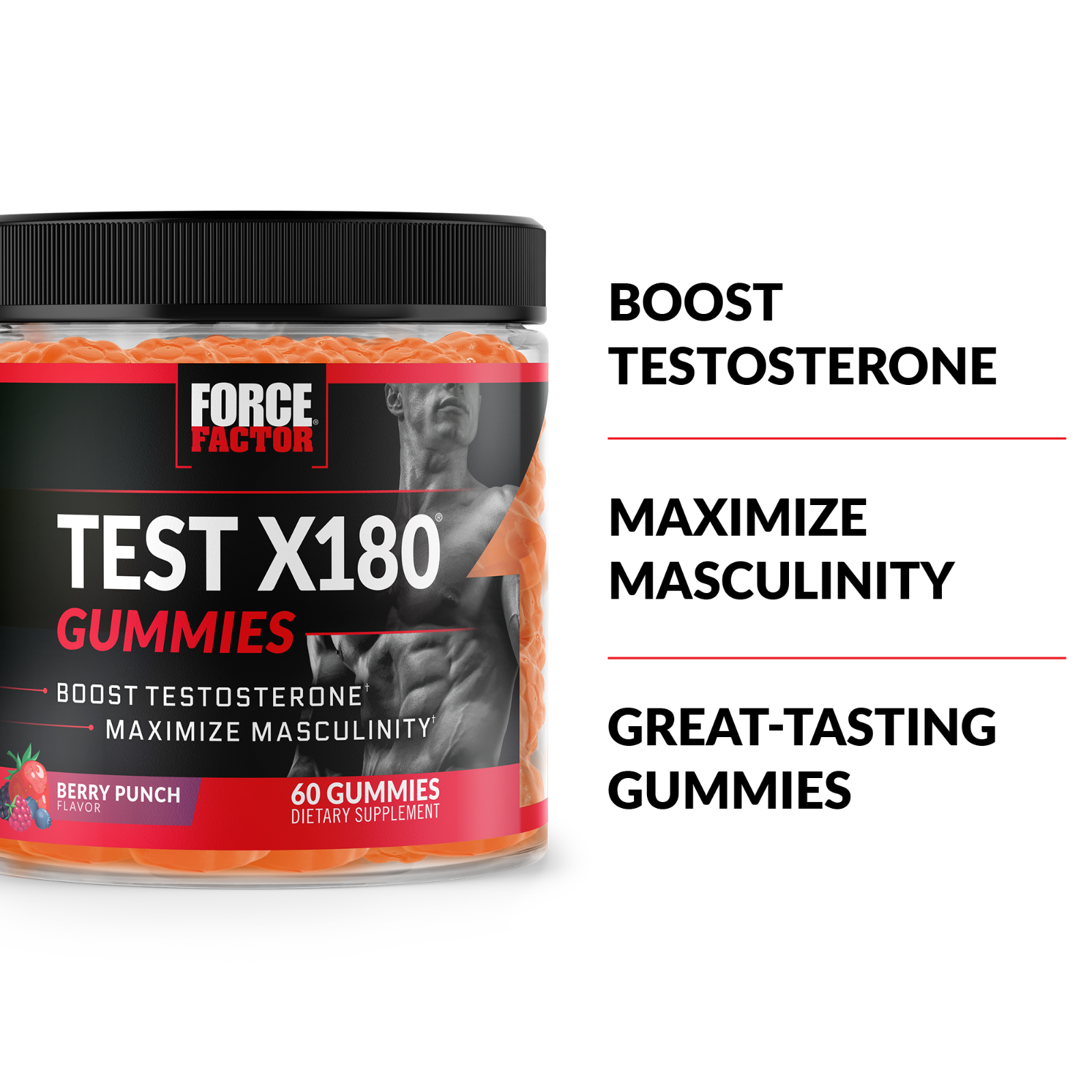 Force Factor Test X180 Gummies - Boost Testosterone & Maximize Masculinity