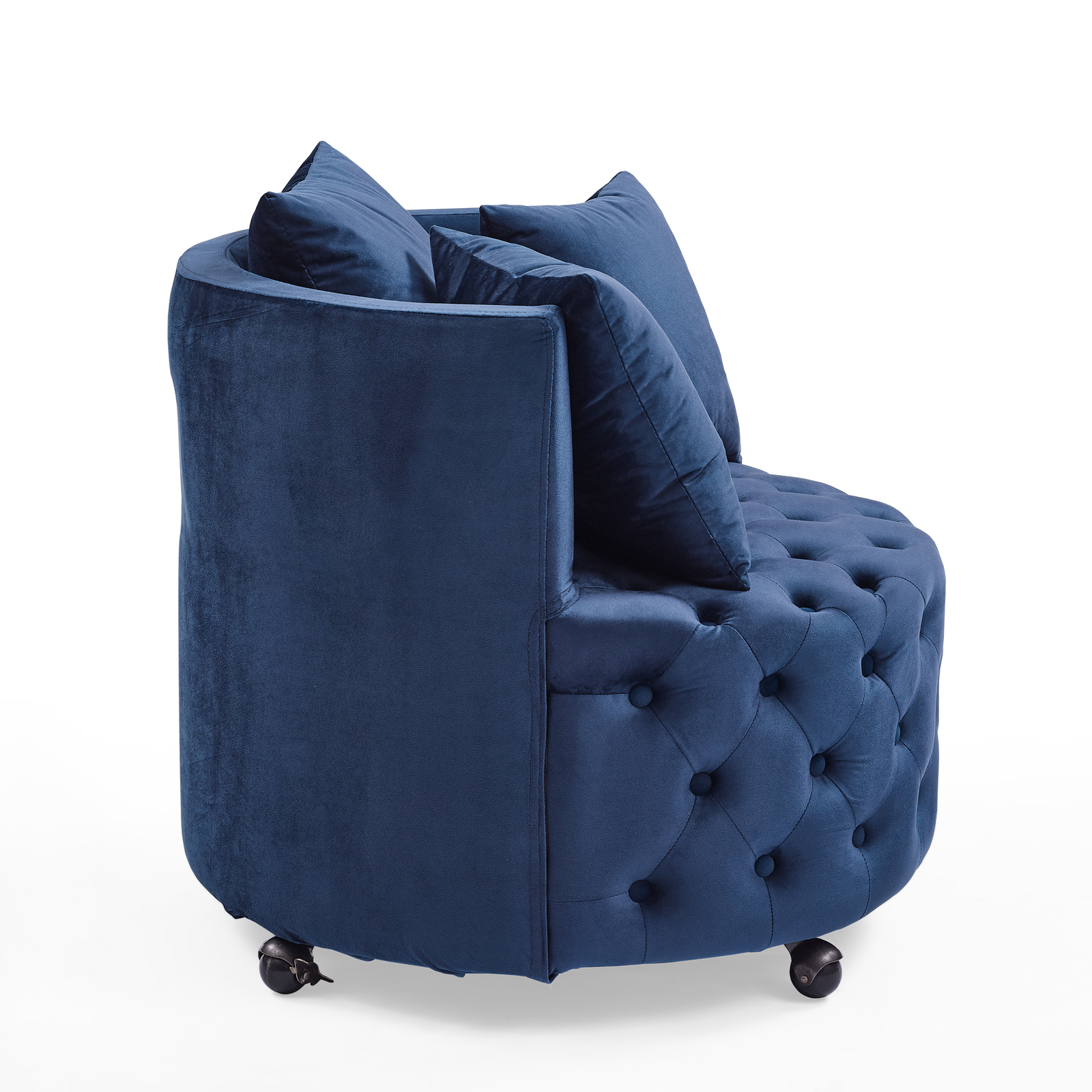 Velvet Upholstered Swivel Chair for Living Room w/ Button Tufted Design, Blue