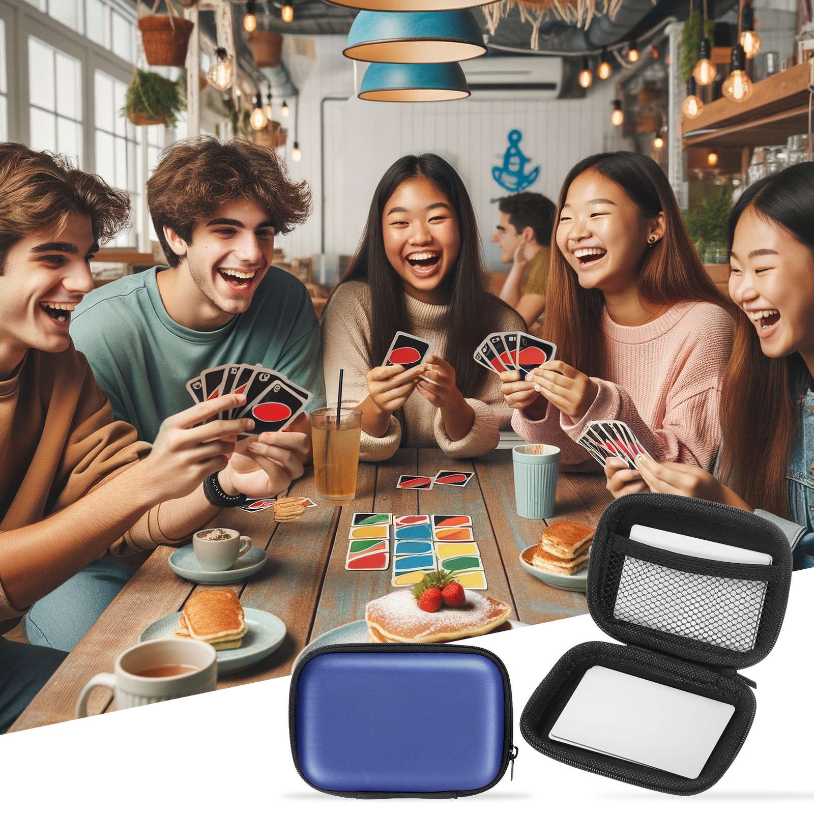2Pcs Protective Travel Case Dark Blue Rectangle Small Hard EVA Case